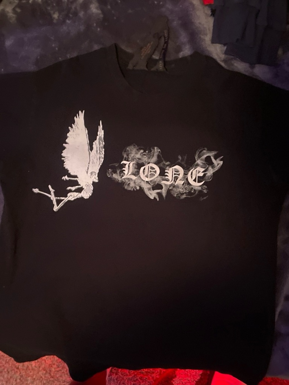 VLONE Black Tee with White Angel and Smoke Logo